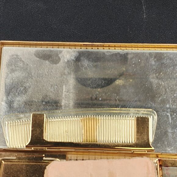 Evans Compact Wristlet Double Sided Gold Quilted Design Mesh Strap Vintage 1940s - Picture 6 of 11